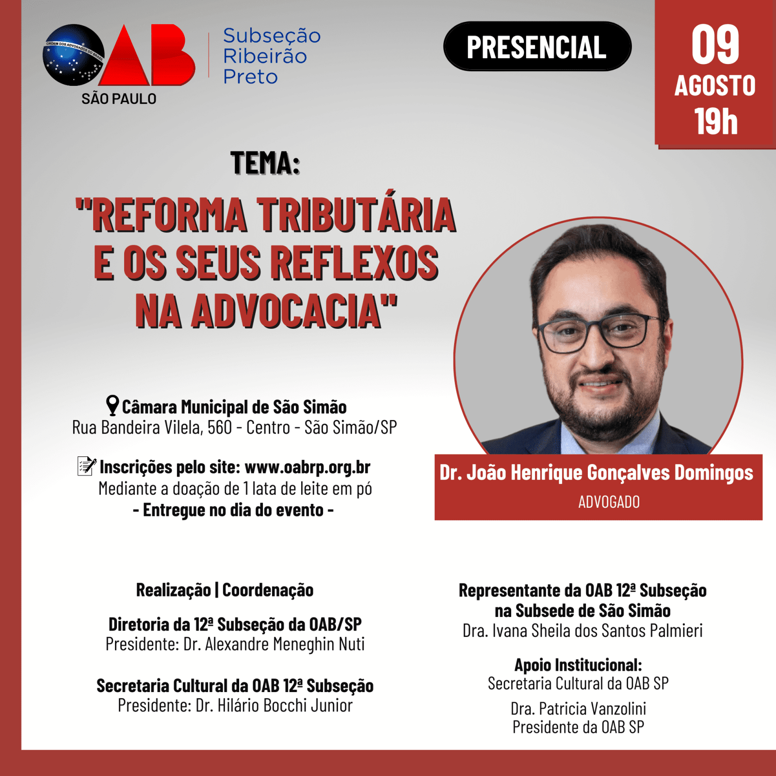 Palestra Presencial Reforma Tributária e os seus Reflexos na