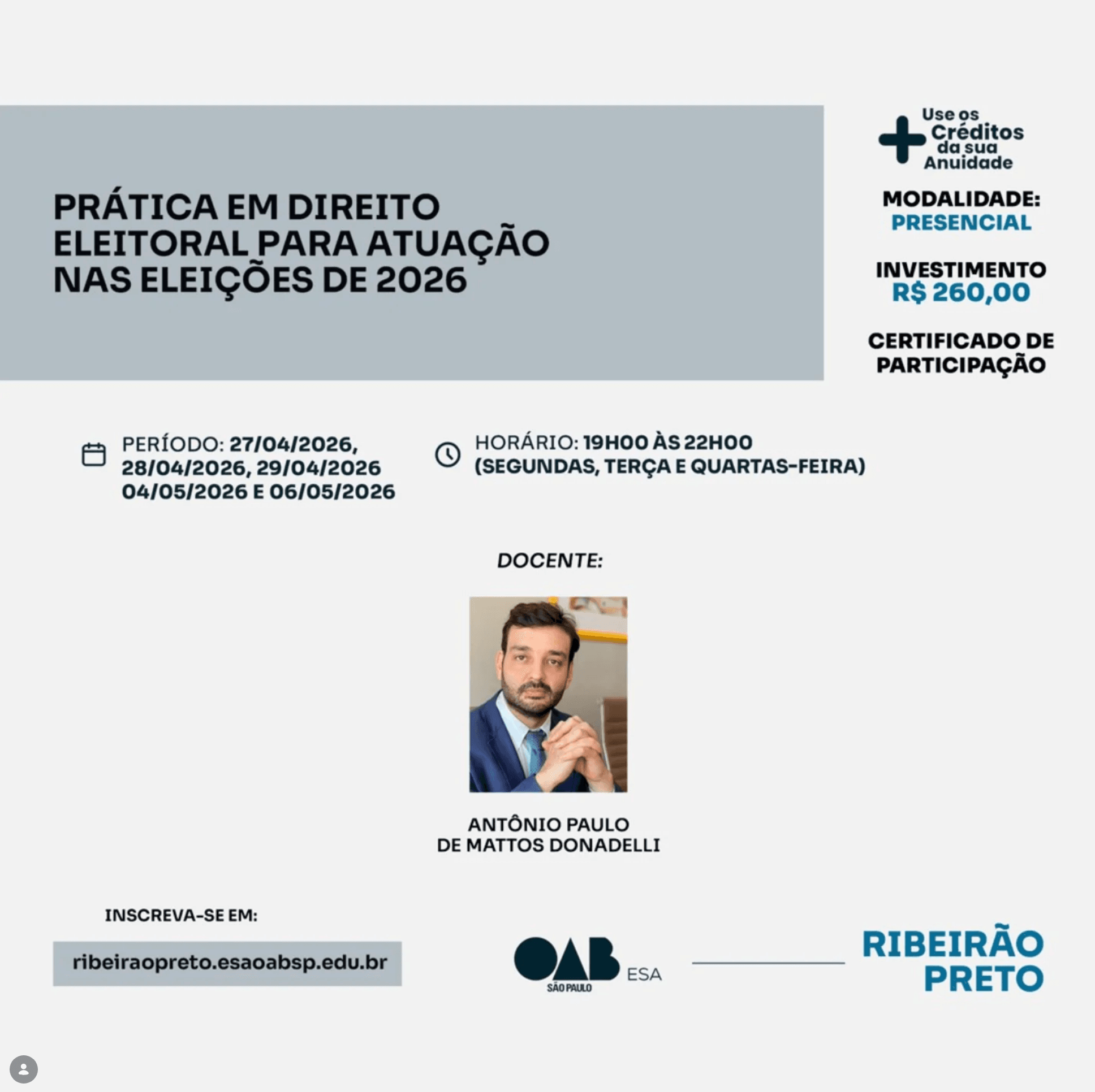 📙 ESA RP: Prática em Direito Eleitoral para atuação nas Eleições de 2026