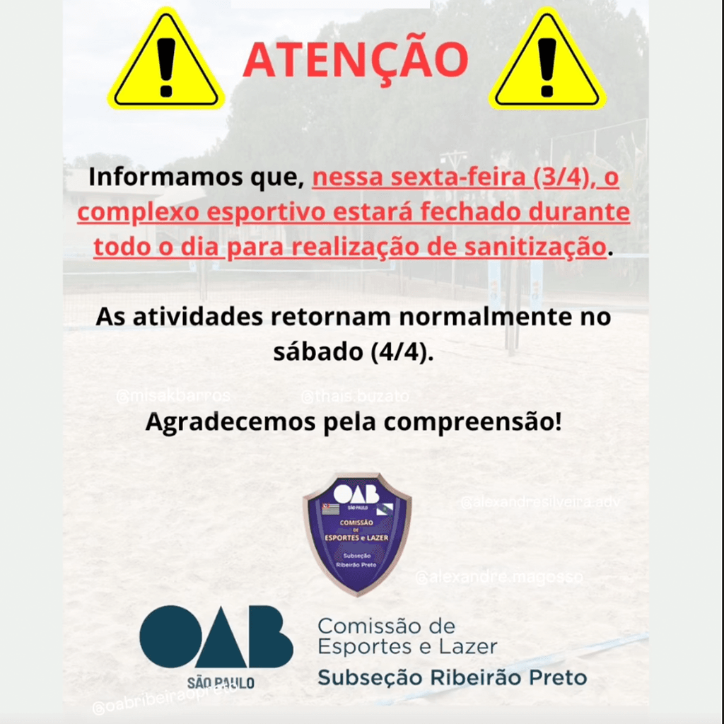 Comunicado: Complexo Esportivo fechado