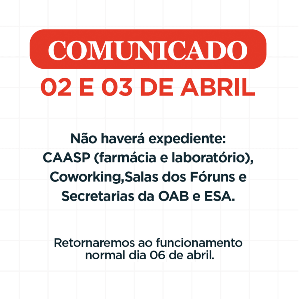 Comunicado: Expediente Feriado de Endoenças e Paixão de Cristo