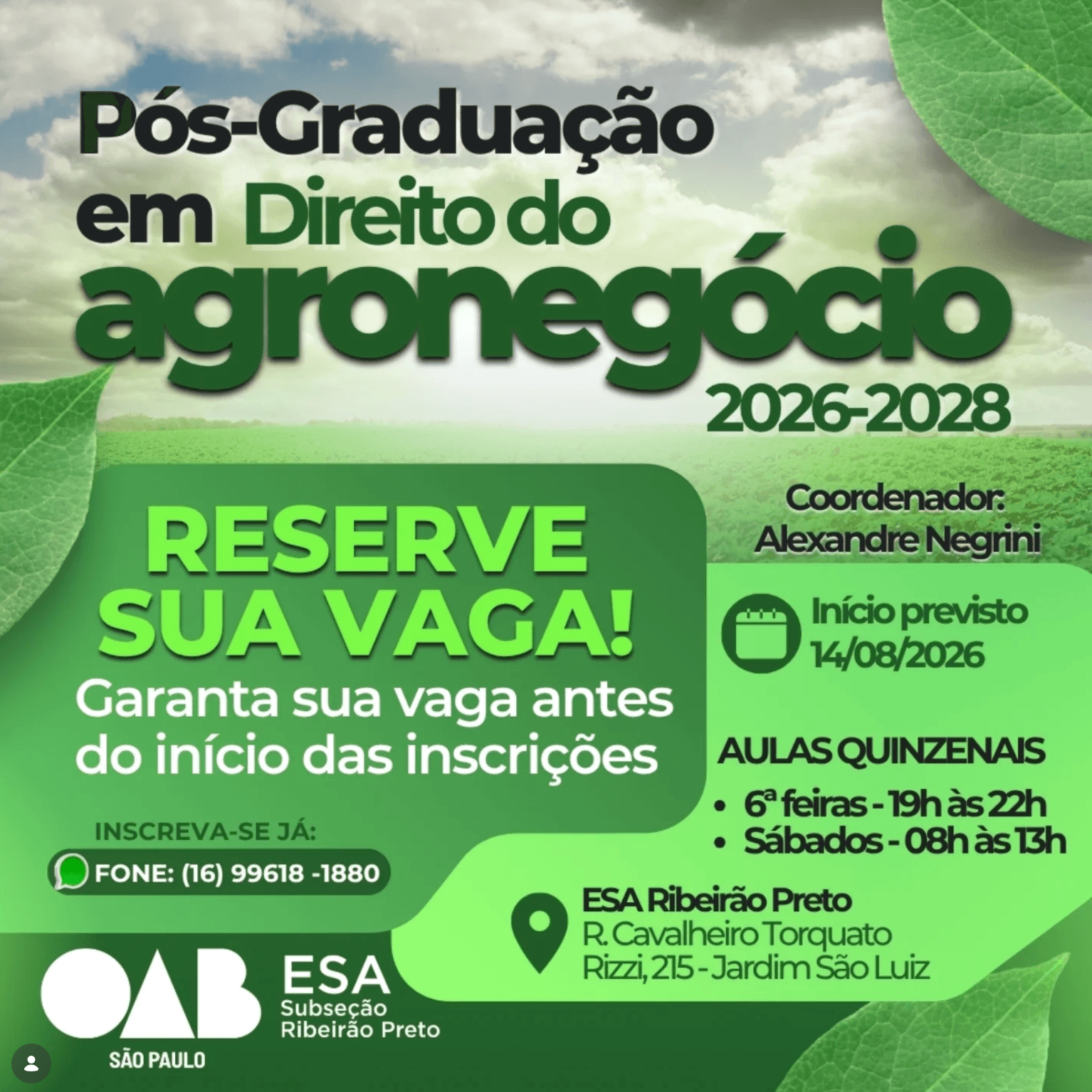📙 ESA RP: Pós-Graduação em Direito do Agronegócio