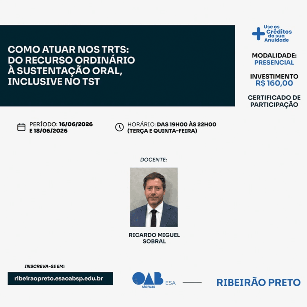 📙 ESA RP: Como atuar nos TRTs: do Recurso Ordinário à Sustentação Oral, inclusive no TST