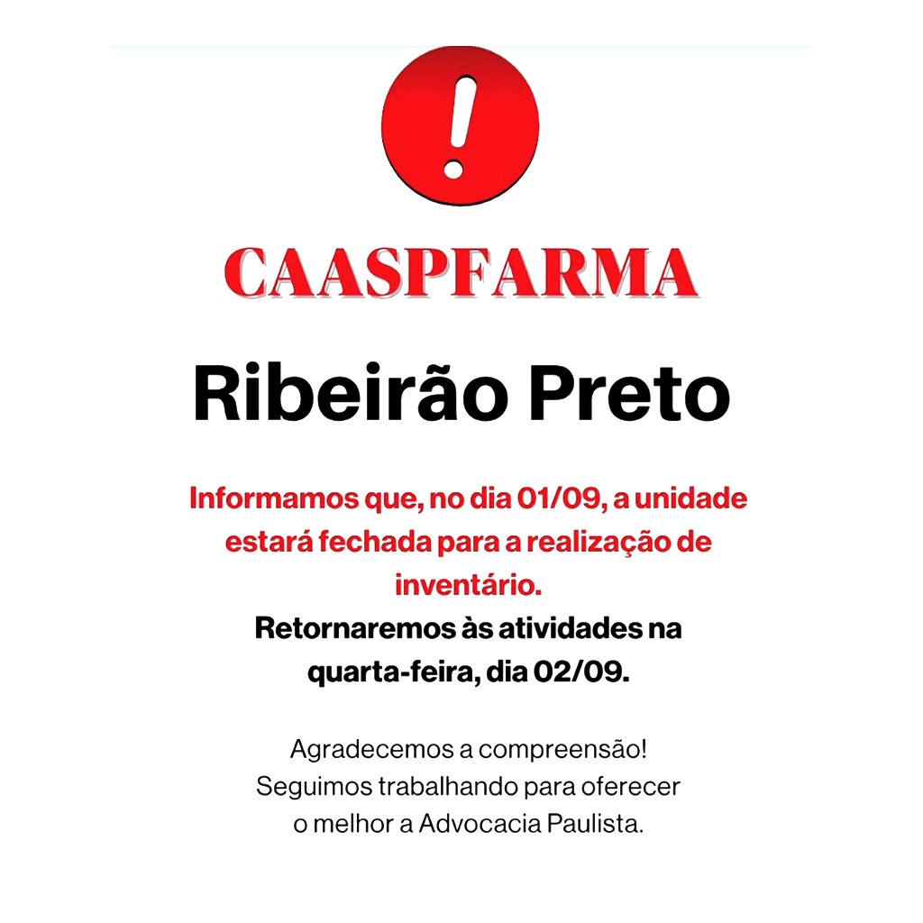 Comunicado: Inventário Farmácia CAASP 1/09