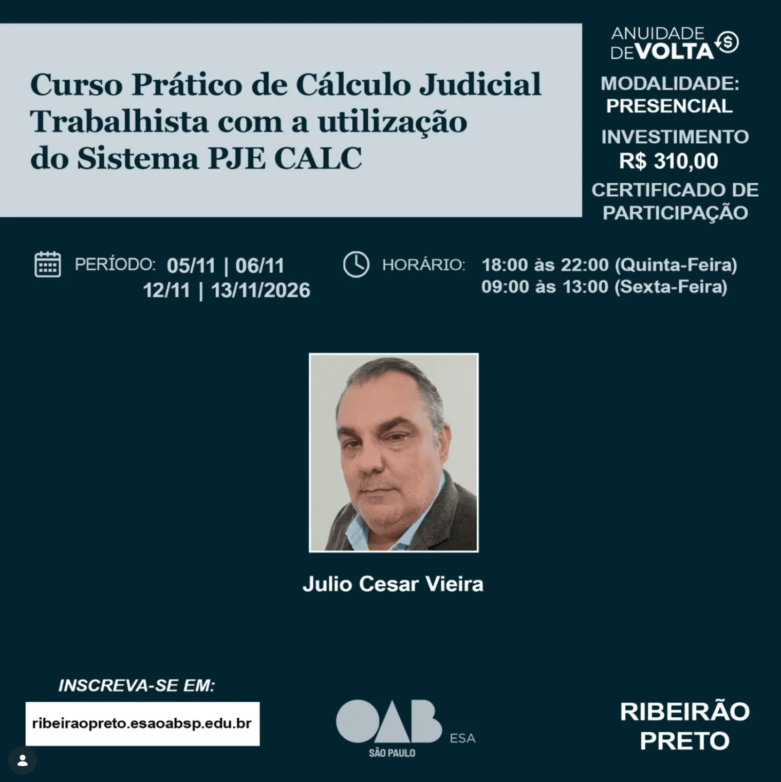 📙 ESA RP: Curso Prático de Cálculo Judicial Trabalhista com utilização do Sistema PJe-Calc