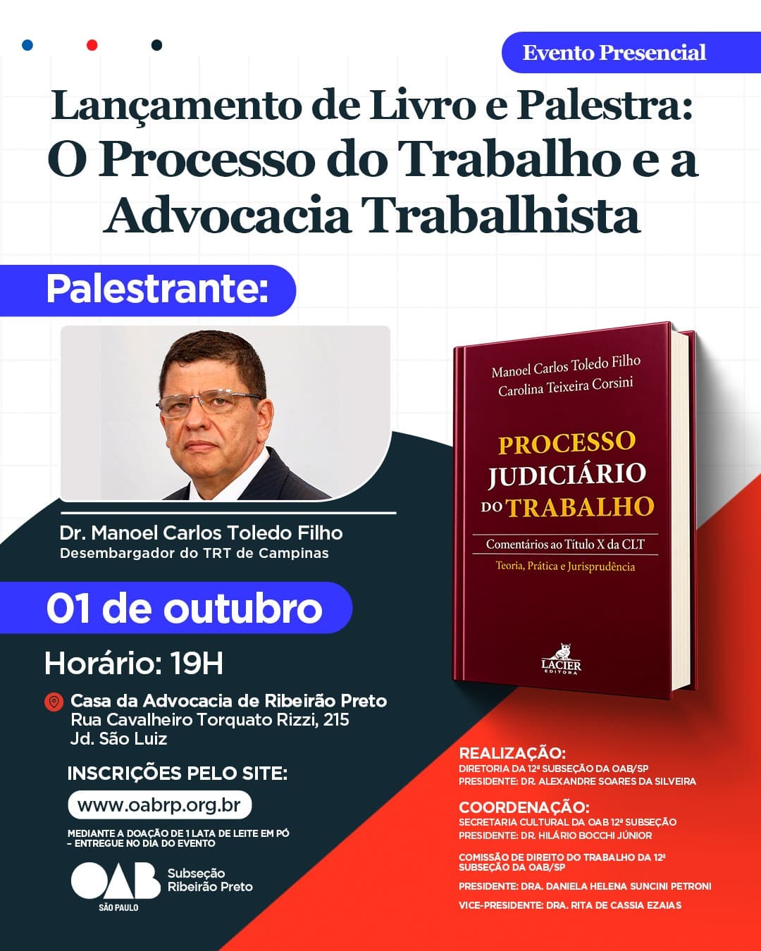 Lançamento de Livro e Palestra: O Processo do Trabalho e a Advocacia Trabalhista